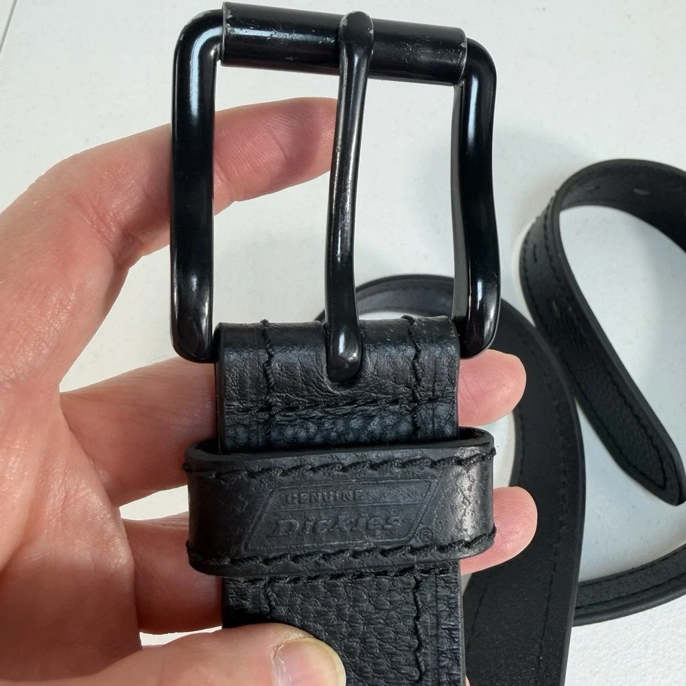 Dickies Men's‎ Sz 38 Belt Black Leather Black Tone Buckle Adjustable Work